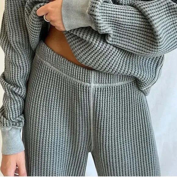 MATE THE LABEL WOMEN'S ORGANIC COTTON WAFFLE KNIT JOGGER SAGE GREEN NWT - Picture 3 of 5